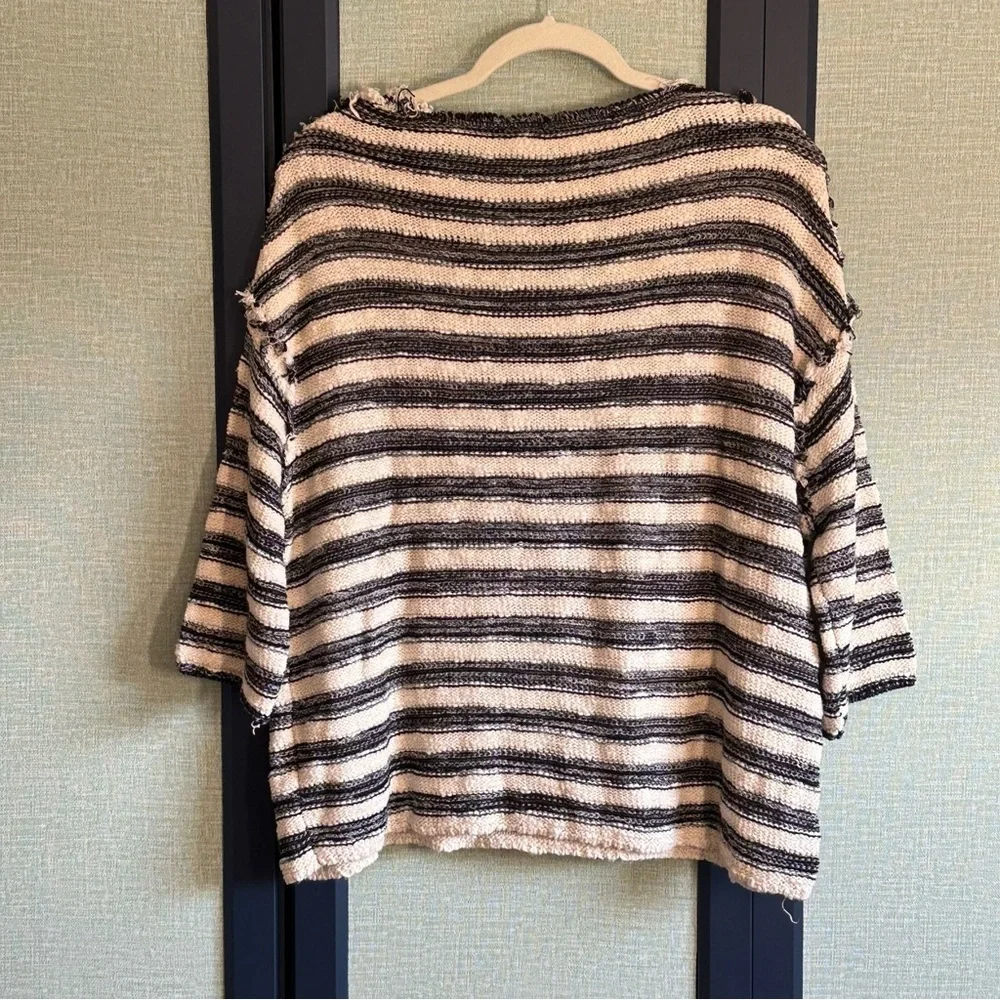 Free People Spells Trouble Black/White Boxy Striped Knit Sweater, NWOT, Size S - Picture 4 of 5